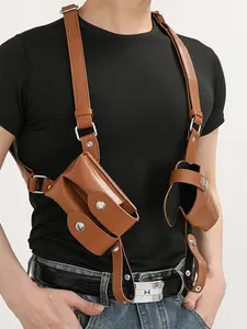 1pc Men's retro PU leather shoulder kit, multi pocket tactical shoulder bag, adjustable shoulder strap design, practical and convenient storage bag, durable work bag, suitable for outdoor work commuting, essential for men