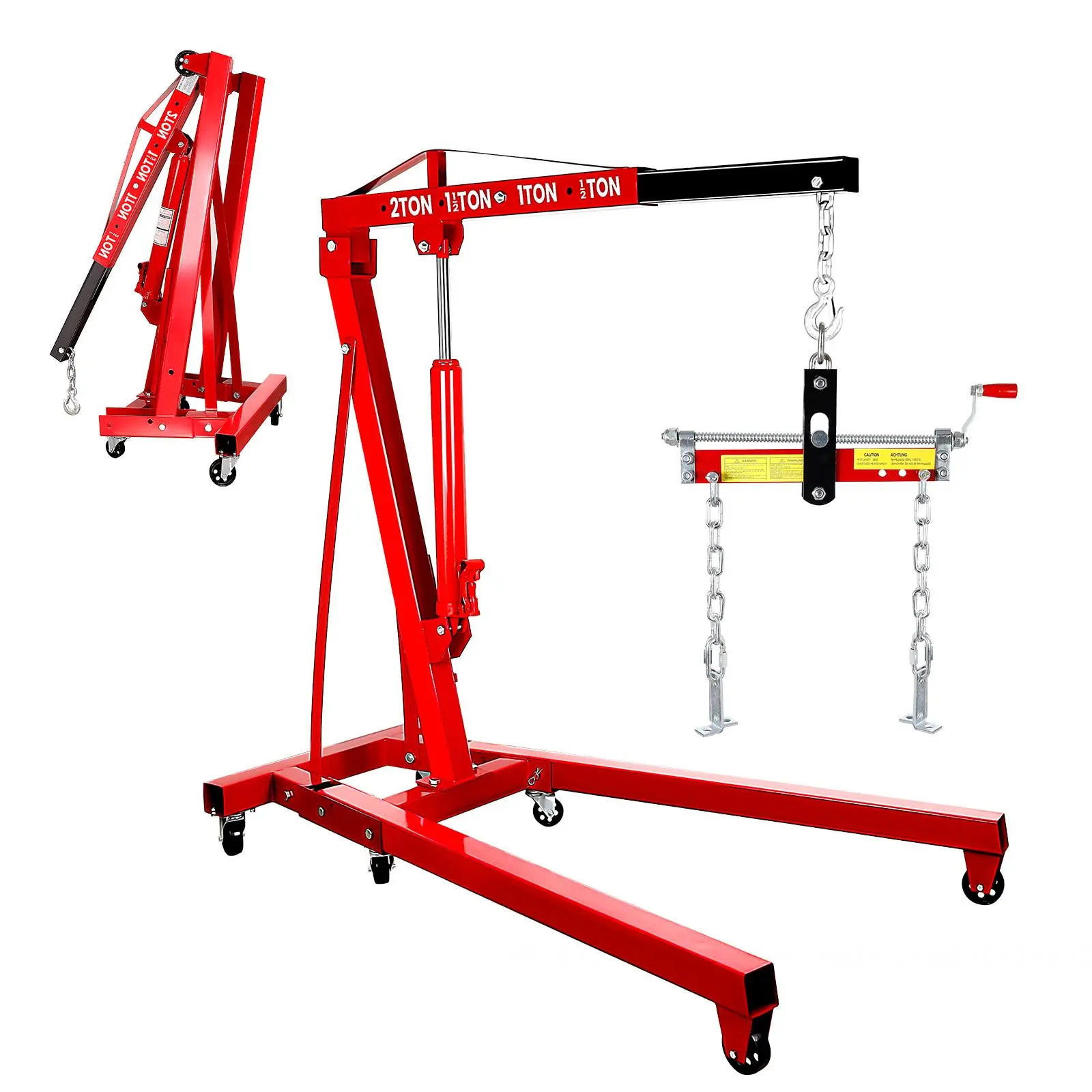 4400 LBS Engine Hoist with 1500 LBS Leveler, 2 Ton Heavy Duty Alloy Steel Folding Cherry Picker Engine Hoist with 8 Ton Hydraulic Ram Jack, Ease of Assembly for Workshop Warehouse Garage