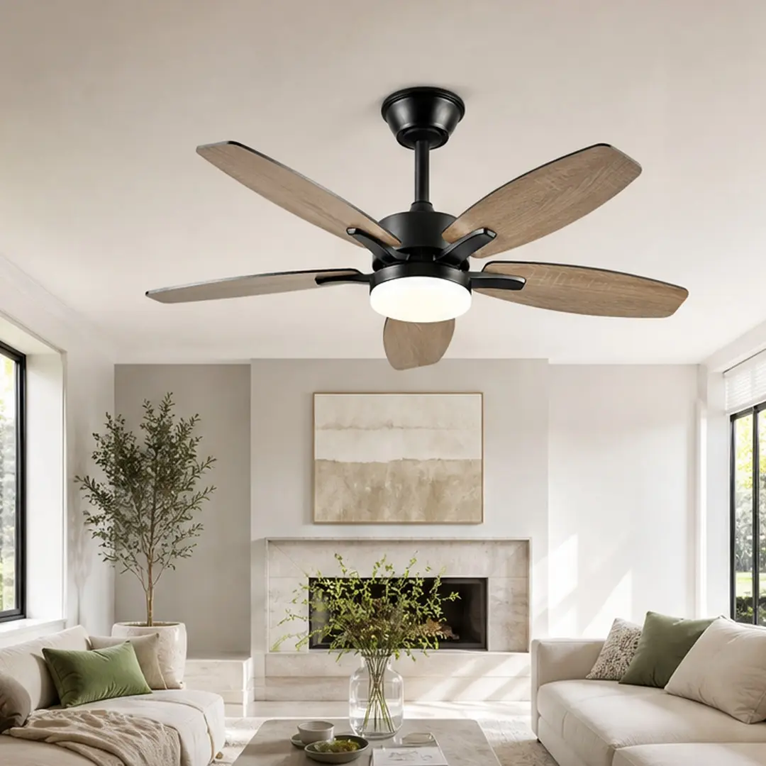 ARCH 42-Inch Ceiling Fan with Light Remote Control, 5 Plywood Blades Quiet DC Motor, 6 Speeds Reversible, Matte Black Metal & Wood, for Living Room Bedroom Patio Office Indoor Use, Matte Black Color Options, Metal & Wood Material, Color: Matte Black