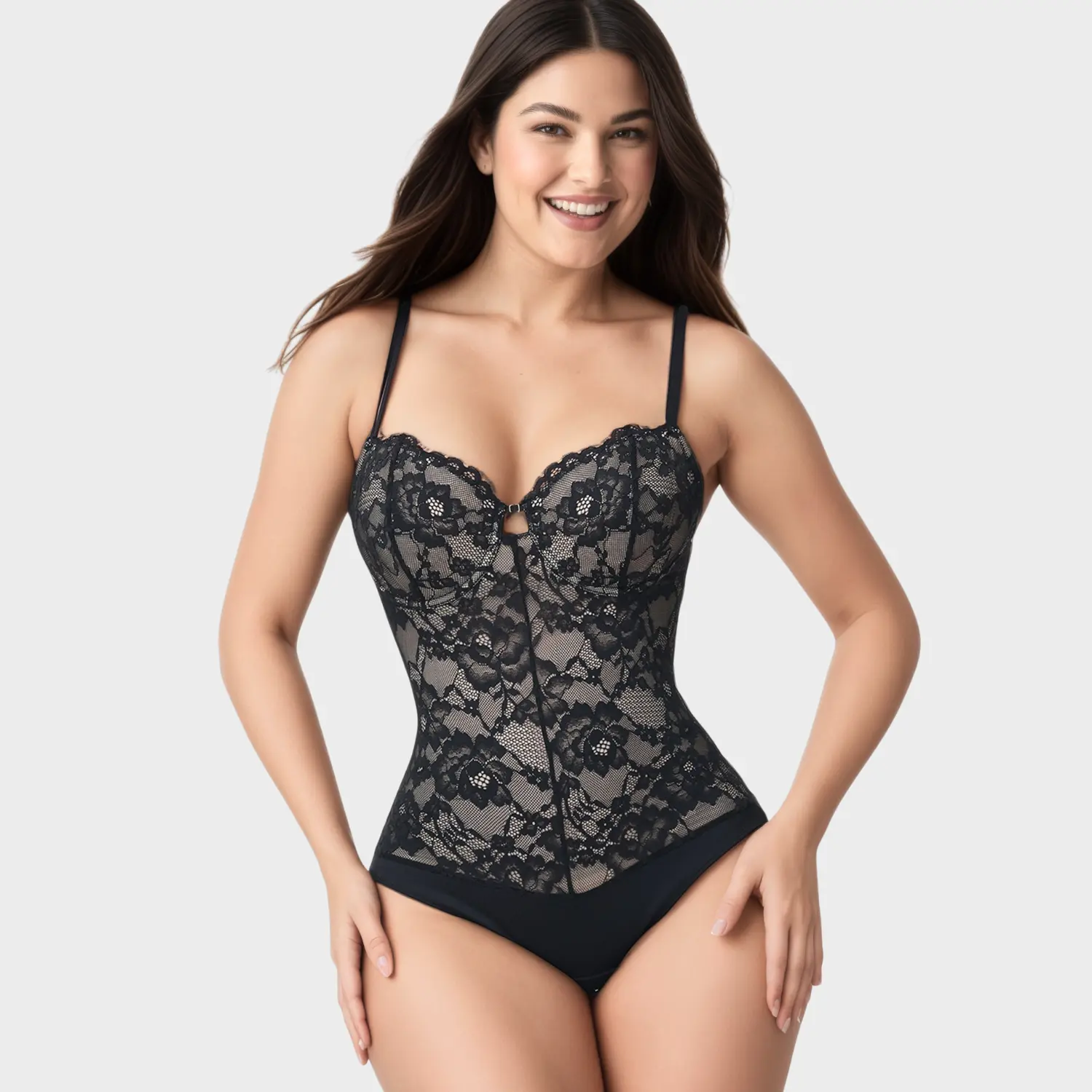 Women's Gothic Lace Thong Full Bodysuit - Fit Adjustable Straps Shapewear Lingerie with Spaghetti Straps, Thin Comfortable Fabric, Built-In Underwire, Hook-And-Loop Closure, Classic Sexy Style, Adjustable Straps Shapewear Bodysuit
