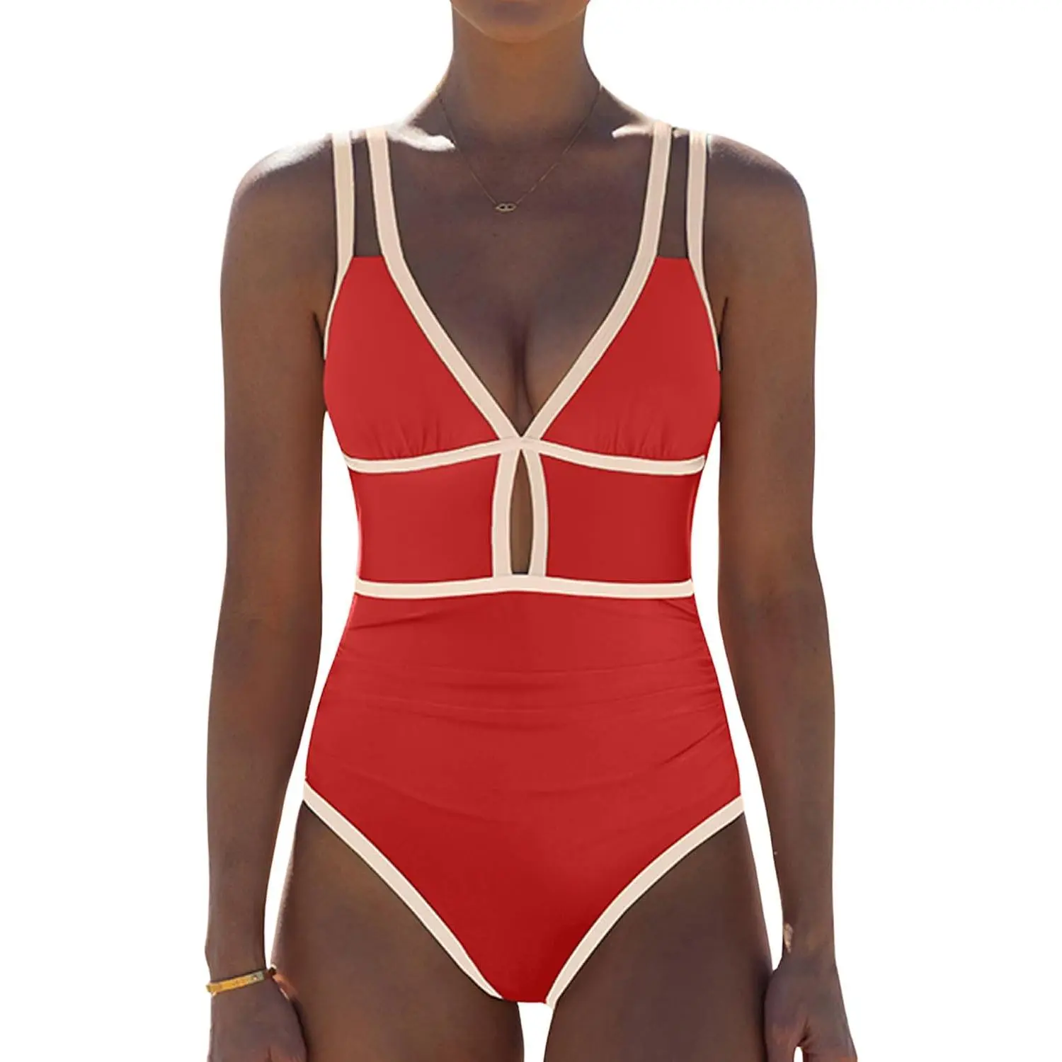 Women's One-Piece Swimsuit 2026, Tummy Control, Sexy Hollow-Out Neon Color Patchwork Swimsuit, Slim Fit Adjustable Swimwear