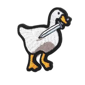 Funny Duck with Knife Morale Velcros Patch - Embroidered Applique with Hook & Loop for Tactical Military Backpacks | Meme Patch