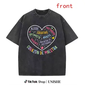 Spanish Teacher T-Shirt – Washed Cotton, Corazon Maestra Bilingue Style