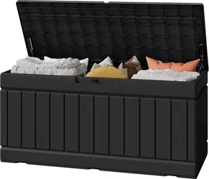 Outdoor Storage Box 82 Gallon Storage Bin with Lid for Patio Furniture, Garden Tools, Pool Supplies, Waterproof and UV Resistant, Lockable, Black