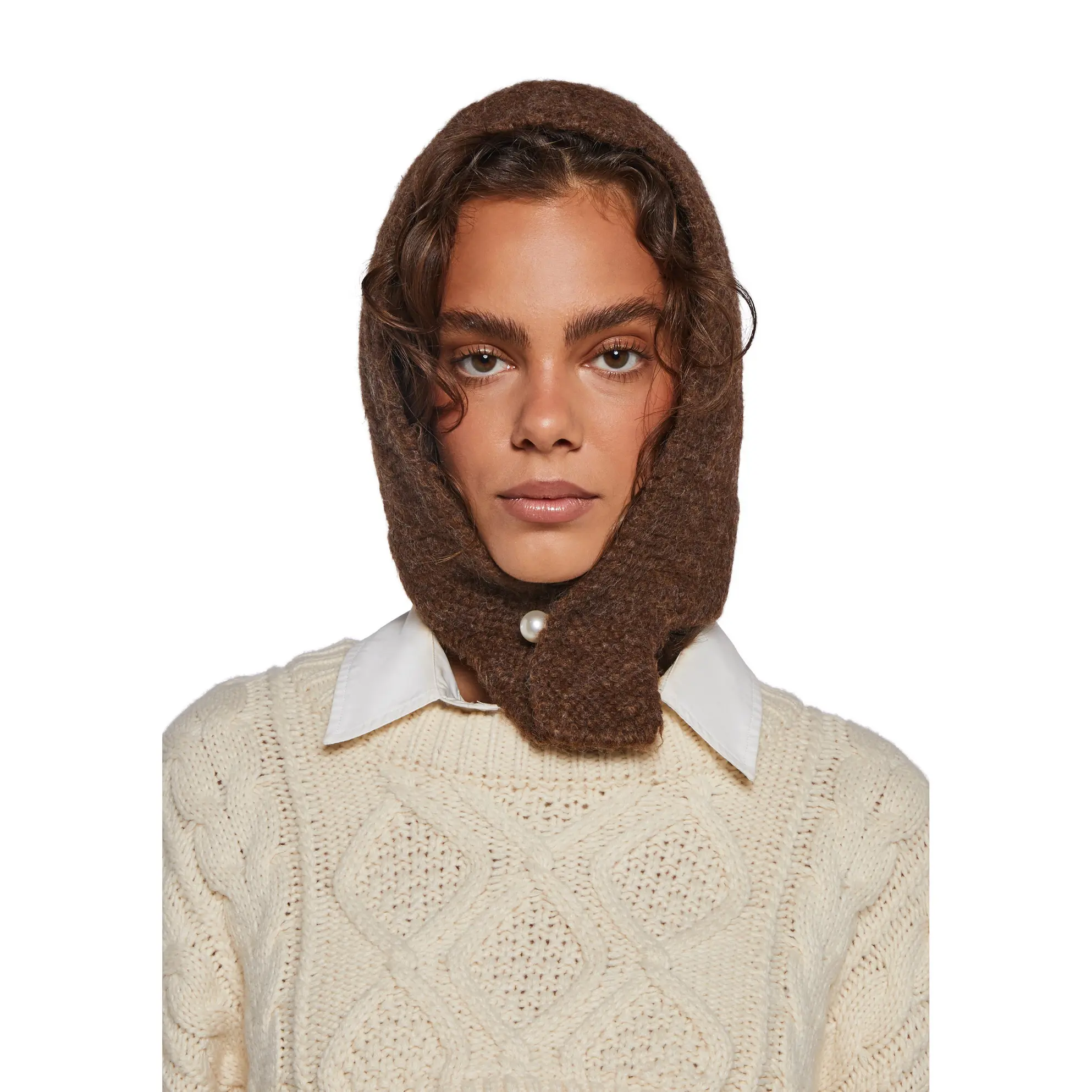 Fall Vibing Knit Hood - Brown