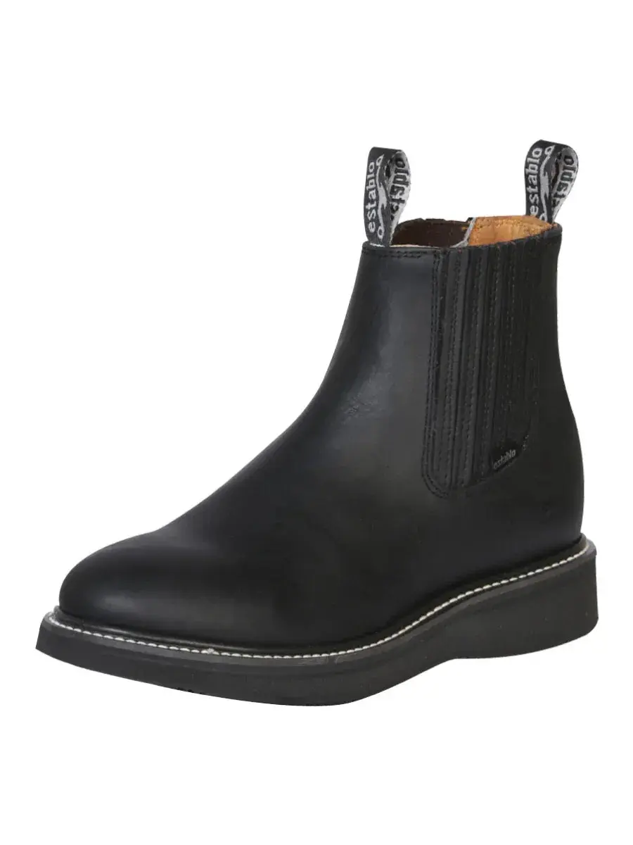 Establo Men’s Work Ankle Boot - Grasso Leather   - Black 320