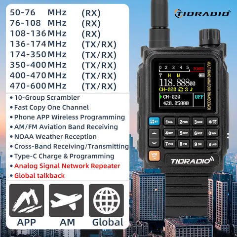 TIDRADIO TD-H3 PLUS Handheld Portable Local Ham 2-Way Radio with Button, Clip, Bluetooth, Wireless Programming, Multi-Band Audio Receiver, Mobile Monitor Speaker, USB-C Programming & Charging, 2500mAh Battery, AM/FM/NOAA, VOX Scan