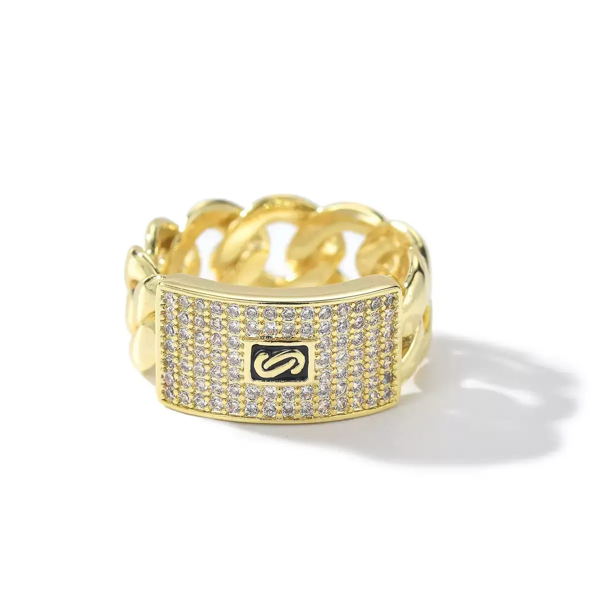 14K Gold Plated Iced Out Cuban Link Ring with Zirconia Hip Hop Style Fashion Design-Bling Initial"S" Size#6-#9 fashion jewelry gift ideal man,New Year gifts,Wedding ring