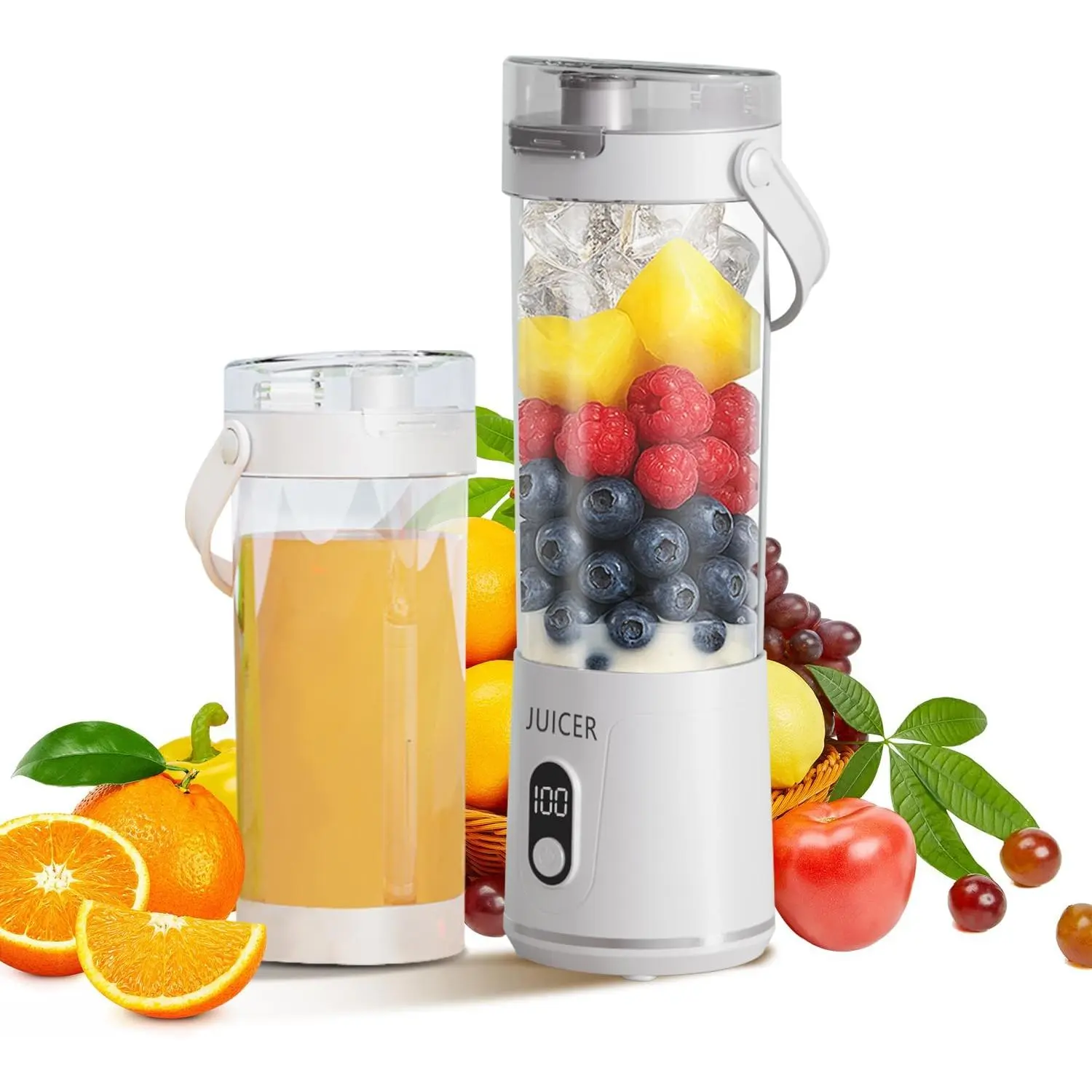 Portable USB Electric Personal Blender Centrifugal Juicer - 600ML Mini 12-Blade, Fast High-Speed Handheld Centrifugal Juicers, White Kitchen Appliance for Shakes & Smoothies, Blender Centrifugal Juicers