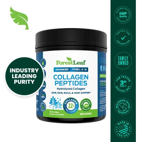 ForestLeaf Collagen Peptides Powder Unflavored - Hydrolyzed Collagen Powder Type 1, 2 & 3 - Grass Fed Keto Collagen Powder for Women & Men - Vital Hair, Skin, Nails, Joints, Recovery, 11g Per Serving - 2 Pound