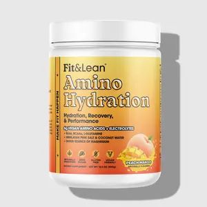 Fit&Lean Amino Hydration Naturally Sweetened Workout Recovery Drink, 6g Vegan Amino Acids, Essential Amino Acids, EAA, BCAA, Glutamine, Electrolytes, 30 Servings