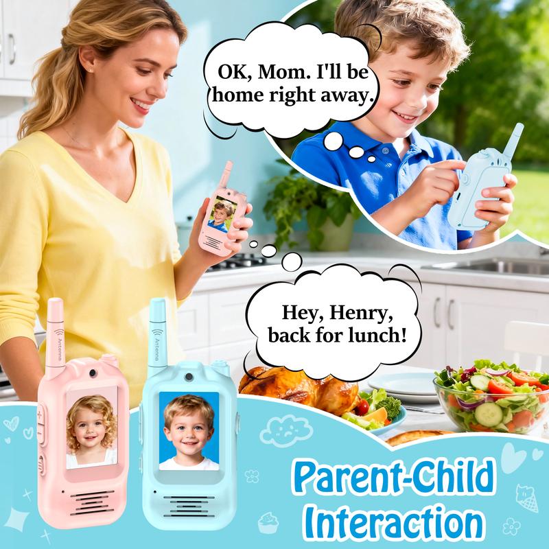 Video Walkie Talkies for Kids, Christmas Gift Handheld Rechargeable Video Intercom Kids Walkie Talkies, Indoor Outdoor Toys for Family Games, Outside, Camping, Hiking for Boys Girls Ages 3-12 (Blue/Pink)