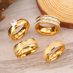Set of 4 14K Gold Plated Wedding Rings, Elegant Couple Rings for Daily Wear & Valentine’s Day Gift