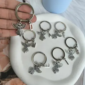 1/20pcs Angel Alphabet Keychain | Choose Your Initial Letter A-Z with Decorative Charms, Alloy Construction, Ideal for Bags & Car Keys - Perfect Birthday Gift