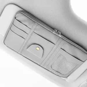 Car sunshade storage box, multi-pocket sunshade storage box, storage bag for cars, SUVs and trucks, with double zippers, elastic bands and eyeglass clips - organize essentials and keep tidy