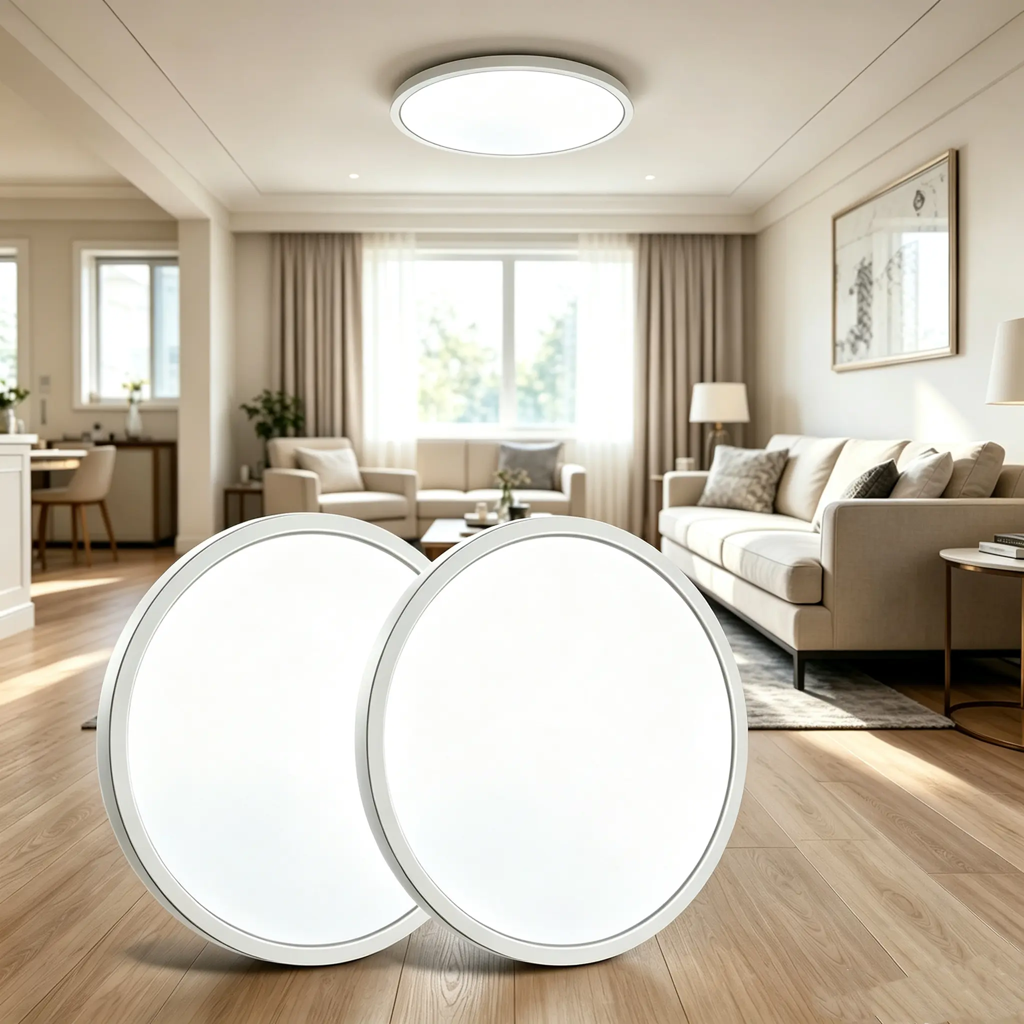 2-Pack 16-inch Color Selectable 5CCT LED Round Flat Panel Light 40Watt LED Flush Mount Light Fixture 4800 Lumens for Office Kitchen Bedroom Laundry Closet Room White