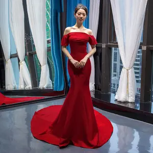 Sultry Elegance: Red Off-Shoulder Beaded Mermaid Evening Dress
