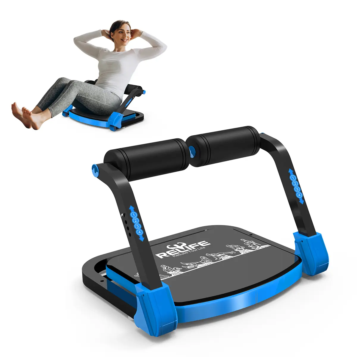 RELIFE REBUILD YOUR LIFE Ab Trainer, Foldable Steel Exercise Equipment for Core & Abdominal Muscle Training, Home Gym Machine with Adjustable Resistance & Automatic Rebound, 330 lbs Capacity, Abdominal Muscle Trainer