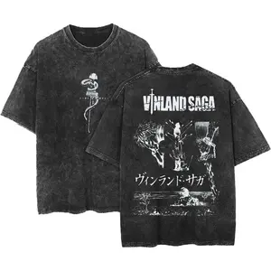 Vindland Saga redemption 2 sided Washed tshirts,hoodie anime manga cotton graphic tees, men gifts Menswear Top Black