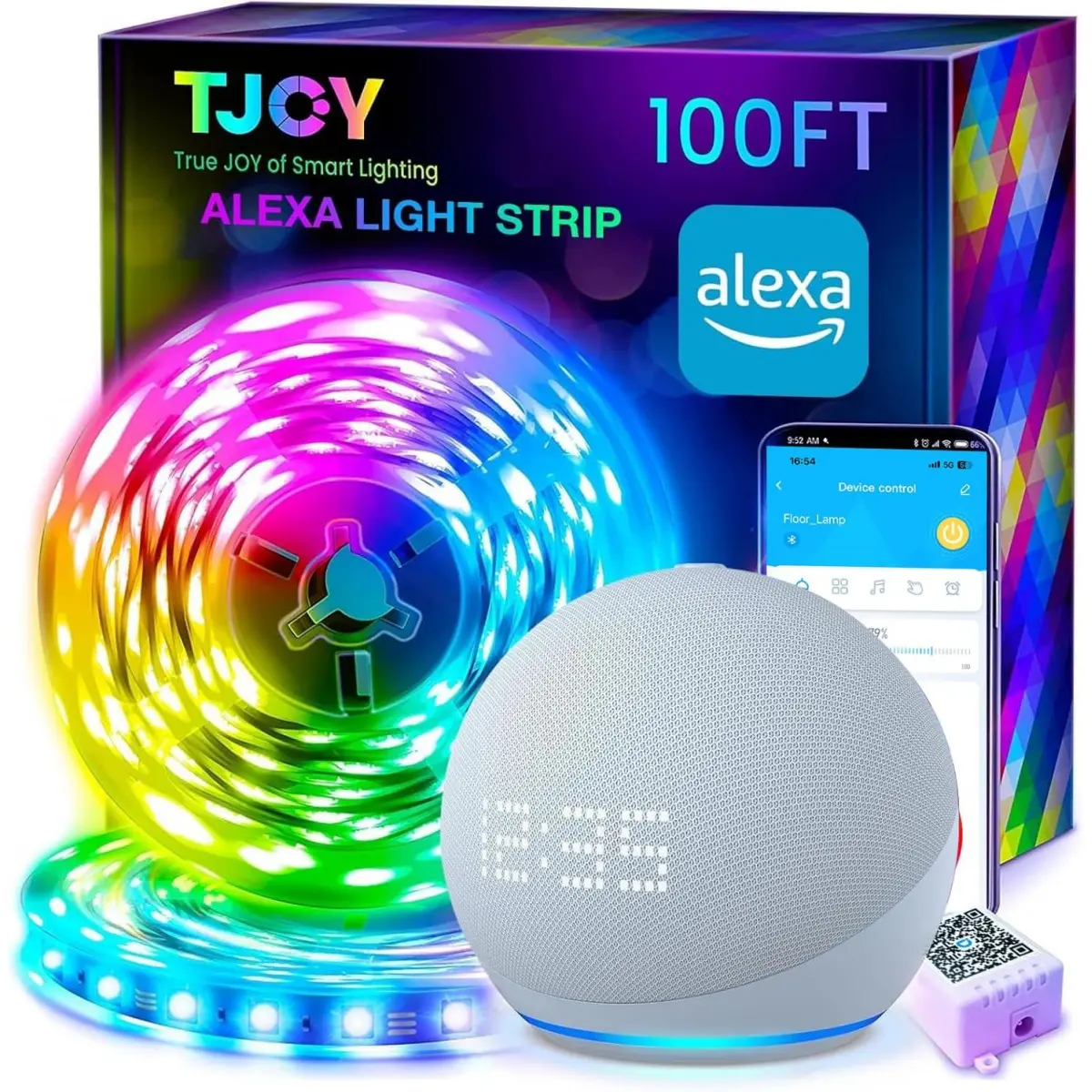100ft Smart Led Strip Lights for Bedroom, Work with Alexa, RGB Color Changing Music Sync Led Lights with App Remote,Multi-Color Wireless Led Strip Lighting for Bedroom (APP+Remote+Voice)