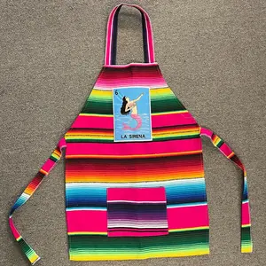 Mexican Apron with Bingo Image Embroidery, Sarape Material, Ideal for Cooking and Crafting , Kitchen, Comfortable