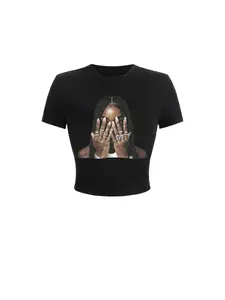 American Hot Girl Style Short Fitted T-Shirt, Perfect for Retro Y2K Look, Music Festivals, Streetwear, Casual Dating