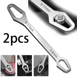 Heavy-Duty Adjustable Double-Ended Wrench - Stainless Steel Self-Tightening Portable Home Repair Tool