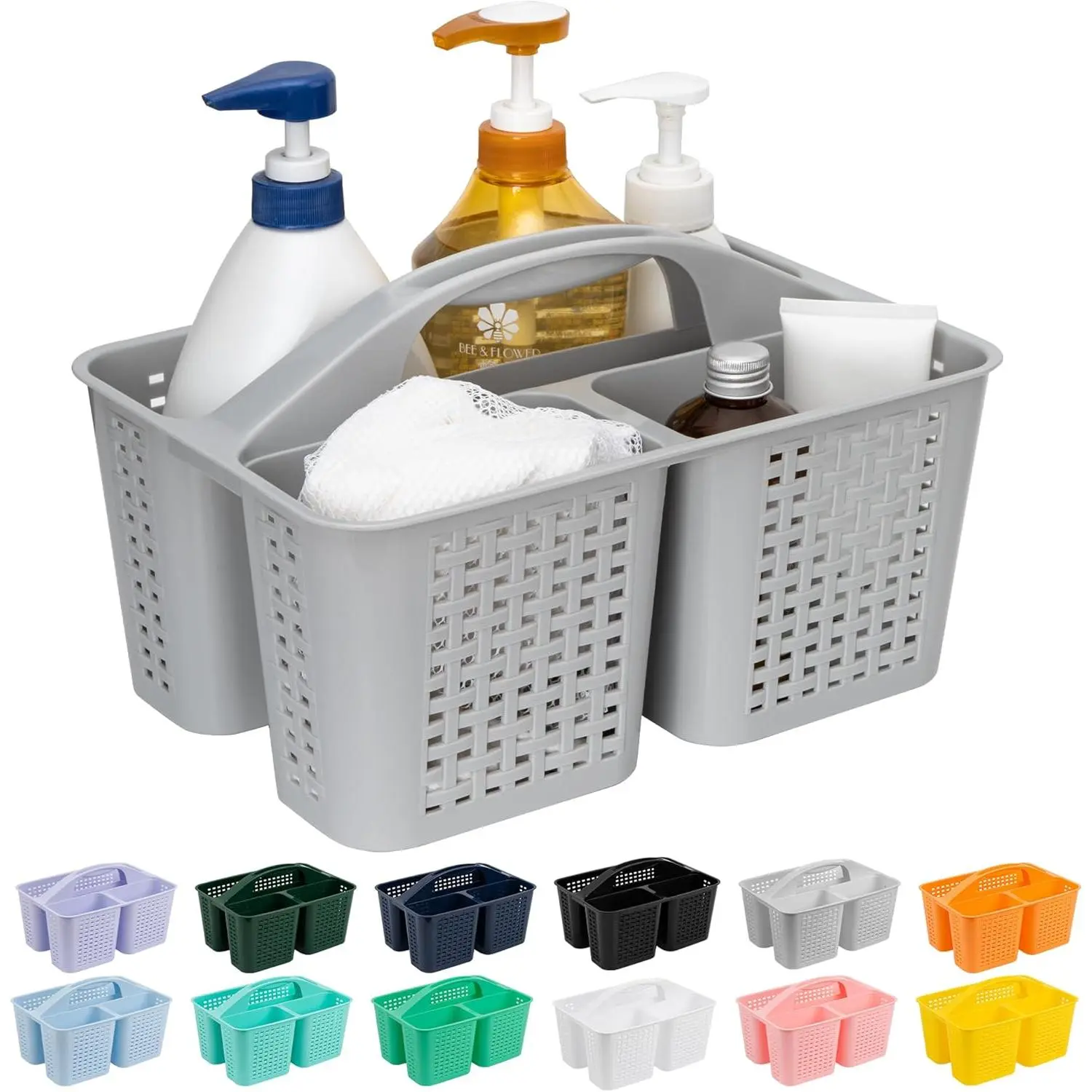 Portable Durable Plastic Bath Shower Caddy with Handle, Drainage Holes, 12.4" l x 9" w x 7.3" h, Bisphenol A (BPA)-Free Home Organizer Basket for Bathroom, College Students, Beauty & Cleaning Supplies, Beauty Products, Garage