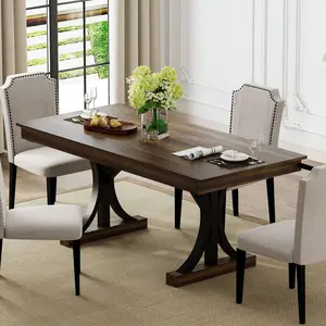 Garvee 71-Inch Wooden Kitchen Table with Two Drawers, Large Rectangular Dining Table for 6-8, Featuring a Spacious Tabletop and Sturdy Double Pedestal Frame, Ideal for Kitchen and Dinner Settings