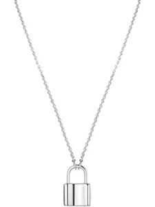 1 Pc Silvery Casual Lock Charm Necklace for Women Men Polished Stainless Steel Build with Slim Long Chain Style Punk Goth Hip-hop Edgy Contour Modern Padlock Charm Moody Rock Style Lightweight for Daily Matching Urban Hip-hop Streetwear Look
