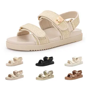 Women's Flat Sandals Comfort Adjustable Double Strap Slip on Leather Footbed Sandals Outdoorfun Footwear Soft Material Gold Tone Hardware Non Slip Outsole - Summervibes