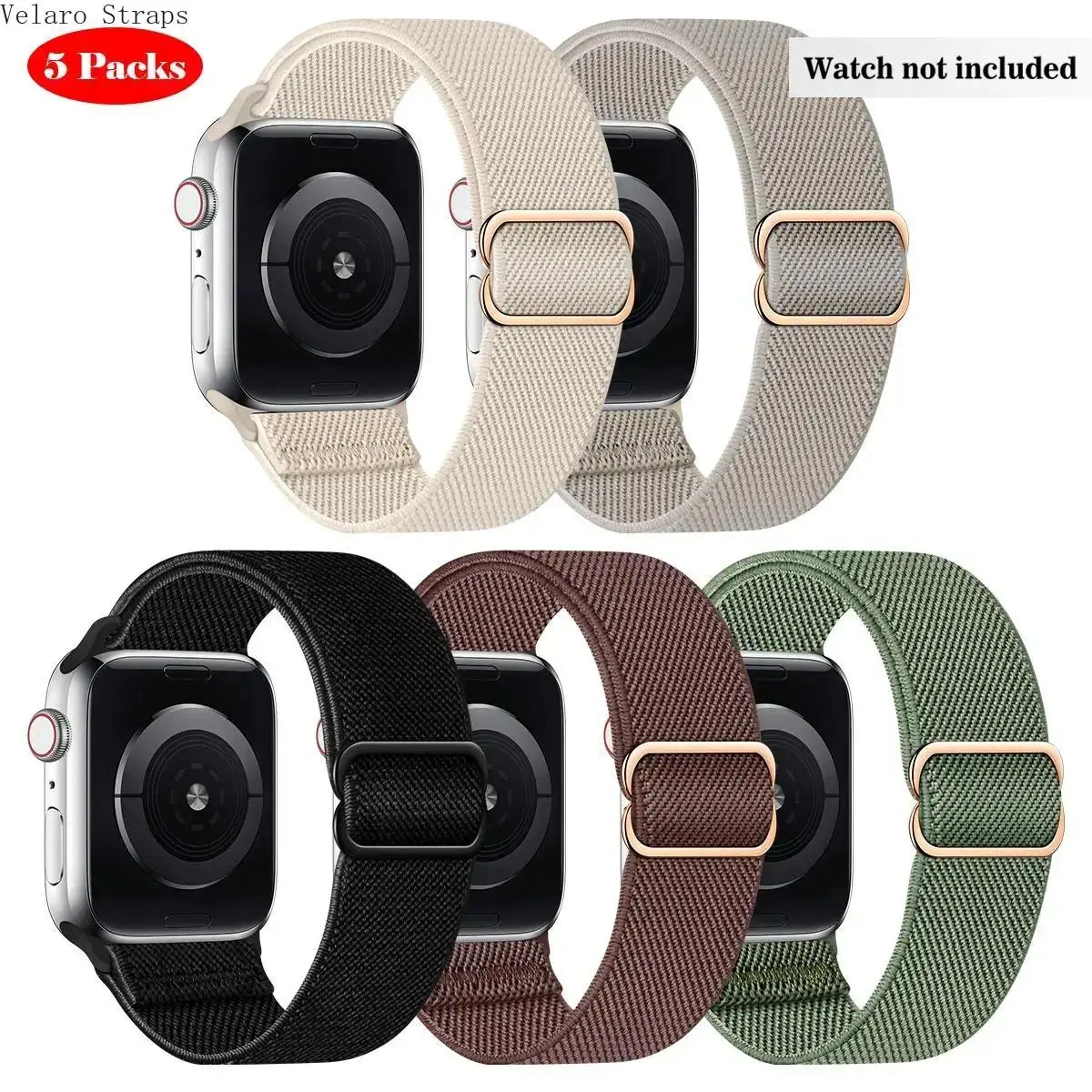 5-Pack Unisex Durable Multicolor Adjustable Nylon Smartwatch Bag Straps Accessories - Sweat-Wicking, Tool-Free Quick Installation, Universal Compatibility Replacement Bands for Smart Watches