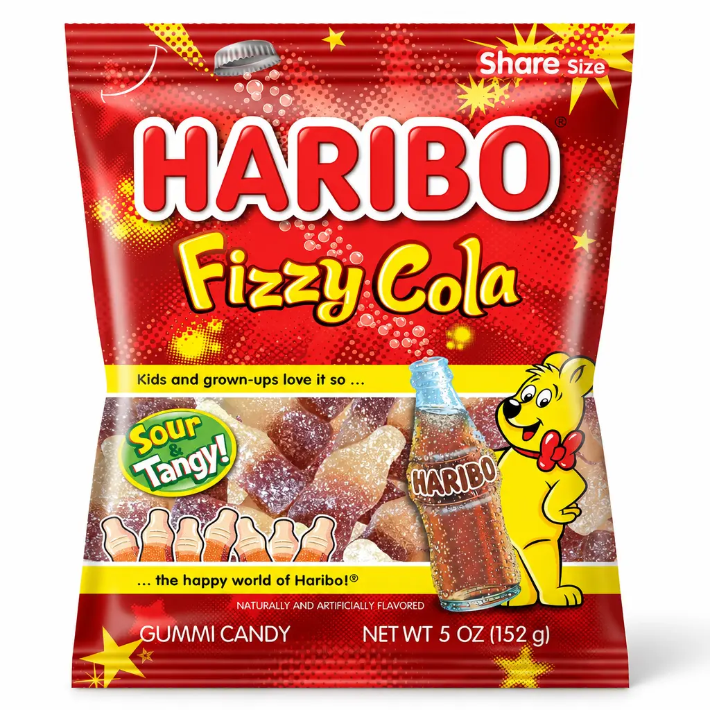 Haribo Fizzy Cola Gummi Candy, 5 oz - Sour & Tangy, Share Size, Naturally and Artificially Flavored, 5oz