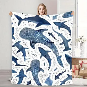 Romantic ocean style whale shark pattern warm blanket children adult nap blanket soft and comfortable suitable for all seasons