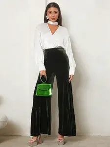 Women's Velvet Wide-Leg Pants High-Waisted Straight Leg Retro Elegant Style Loose Fit Comfortable for Commuting & Dates