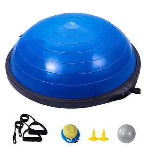 fathersdaygift VEVOR Half Exercise Ball Trainer, 26 inch Balance Ball Trainer, 1500lbs Capacity Stability Ball, Yoga Ball with Resistance Bands Foot Pump, Strength Fitness Ball for Home Gym Full Body Workout, Blue