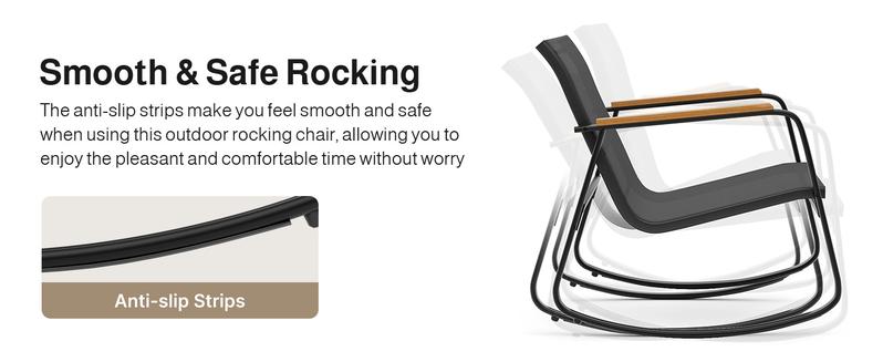 Gizoon 3 Piece Rocking Bistro Set, Textilene Fabric Patio Furniture Set, Front Porch Rocker Chairs with Coffee Table for Lawn, Garden, Balcony, Poolside (Black)