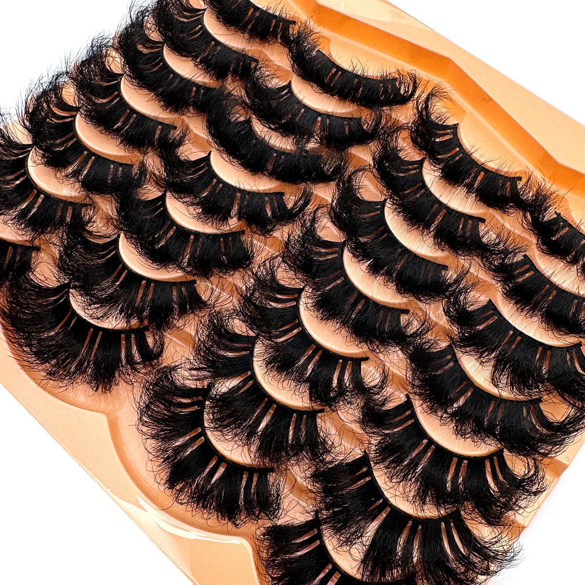 UMIRYAO 14 Pairs Thick, Elegant D-Curl Fluffy Faux Mink Eyelashes, 3D Natural Looking Soft Wispy Russian Curl Dramatic Messy Mink Lashes, Full Strip Lashes Extension For Beauty Makeup, Reusable For Daily And Party, Great Gift