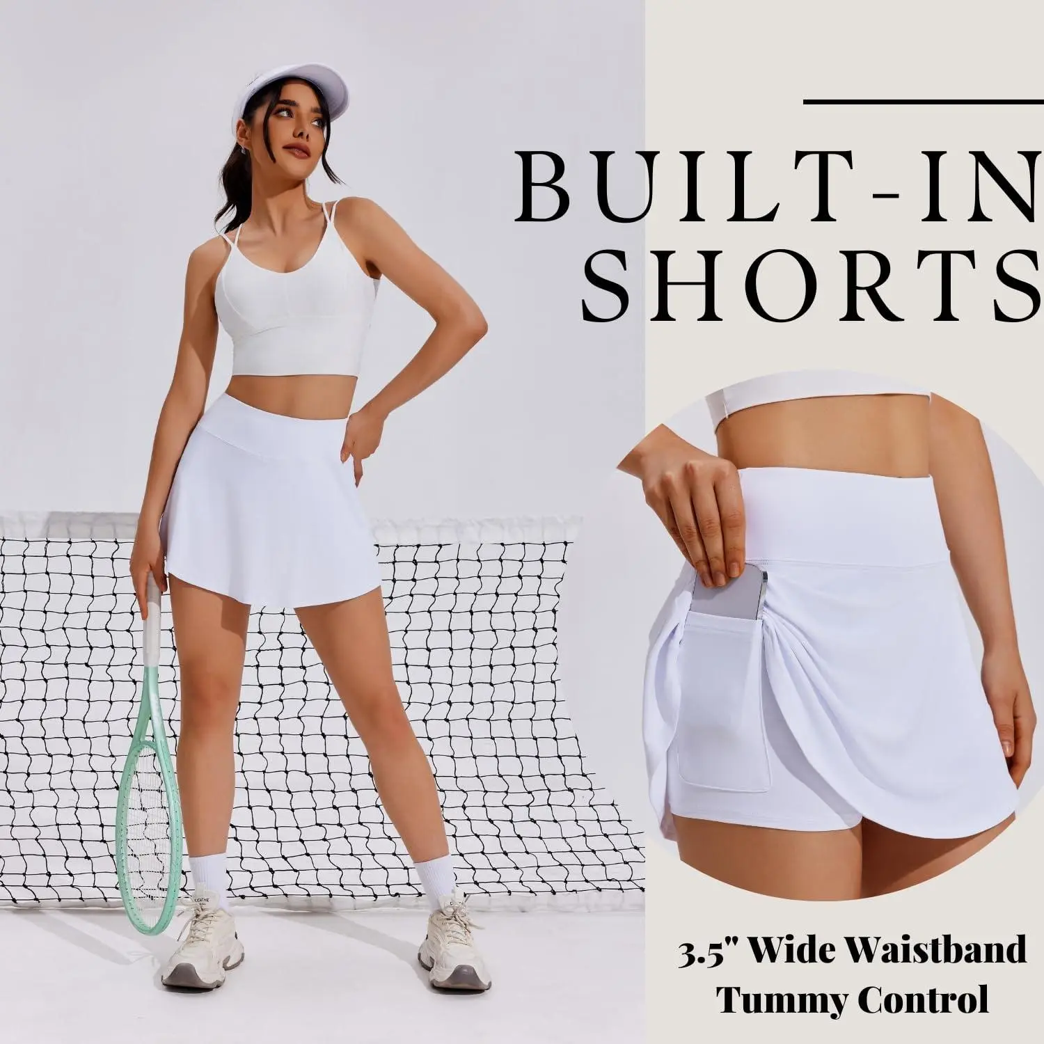 PINSPARK Tennis Skirt Womens Pleated Skort Lightweight Mini Active Skirts Golf Appeal with Pocket,Coral Large springtok OutdoorFun Sporty Wide Waistband Comfortable Inner Lining Dominate The Court Independence Day summerwins