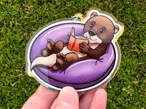 Book Lover Otter Keychain: Sparkly Acrylic Reader Gift