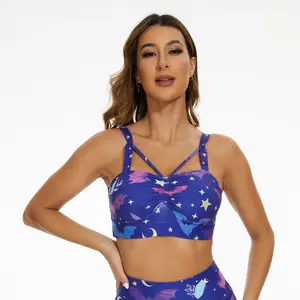 SILVERWIND Starry Bat Waltz Sports Bra, Sustainably & Ethically Made, Sport Bra for Women, Strappy Criss Cross Bra for Yoga Pilates Workout Fitness Running Hiking, Summer Top, Seamless Comfort Unique Design Patterned Sporty Breathable Strap Vest