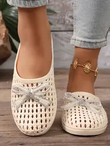 Summer New Trendy Versatile Ultra-Soft Hole Shoes Women's Sandals Flat One-Piece Slip on Shoe, Casual PU Upper PVC Sole