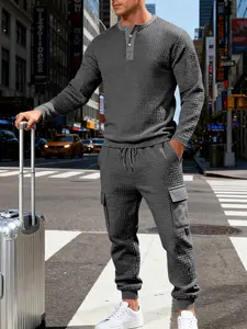 Men's Embroidered Long Sleeve Warm Sports Shirt, Athletic Workout Clothing, High-Quality Small Grid Fabric, Winter Ideal Comfort Set, Outdoor Activities & Casual Wear