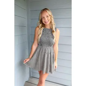 Black Gingham Smocked Dress