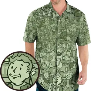 Fallout Compilation Maxi Hawaiian Shirt, Funny Cartoon Design Summer Button Down Shirt, Tropical Aloha Shirt, Gift for Him or Her