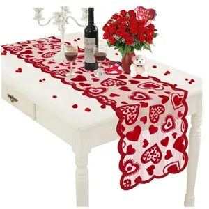 Valentines Day Decor Table Runner - 13 x 72 Inch Red Lace Table Runner for Wedding Party, Valentines Decorations - Valentines Day Decor Home Romantic Decorations Heart Shaped Table Runner