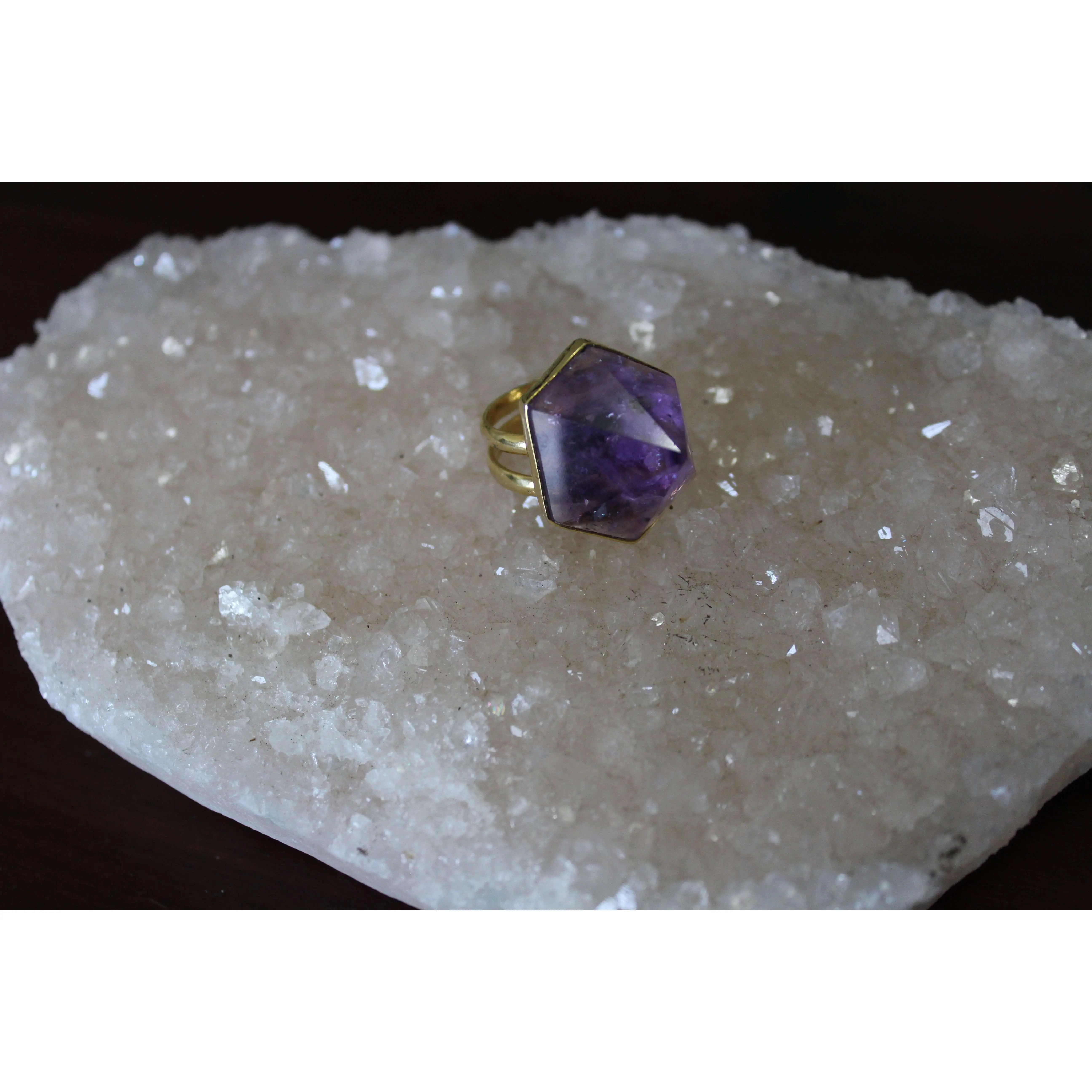 Amethyst Crystal Pyramid Ring