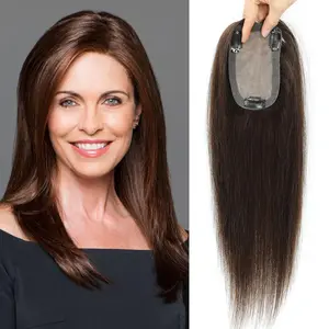 Vasilia Human Hair Toppers for Women Real Human Hair for Thinning Hair 14inch Hair Toppers for Women 3*5inch Silk Base Hairpieces No Bangs 180% Density Clip in Remy Hair Pieces