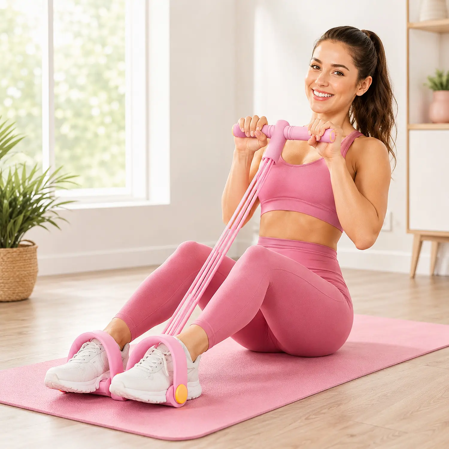 6-Tube Natural Latex Portable Resistance Band Trainer with Pedal, Elastic Pull Rope for Home Gym Full-Body Workouts, Sit-Up & Abdominal Training, BackToSchool Sports Equipment, Portable Resistance Bands