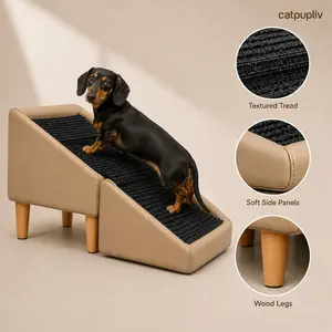 Dog Safety Ramps, Foldable 2-in-1 Wooden Pet Stairs & Steps & Ottoman, Solid Wood Anti-Slip & High-end Leather Material Pet Ramp, Split Ottoman Design, Pet Steps for Puppy Senior Injured Dogs,#SummerVibes #petlovers,dogaccessories